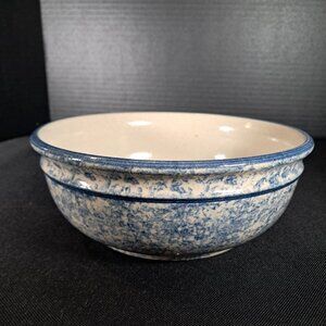 Vintage Red Wing Blue Spongeware Stoneware Pottery, Crock Bowl 7 5/8" Diameter